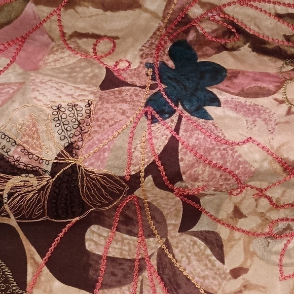 Chico's 100% Silk Skirt with Abstract Florals in Muted Colors and Embroidery - Picture 2 of 12